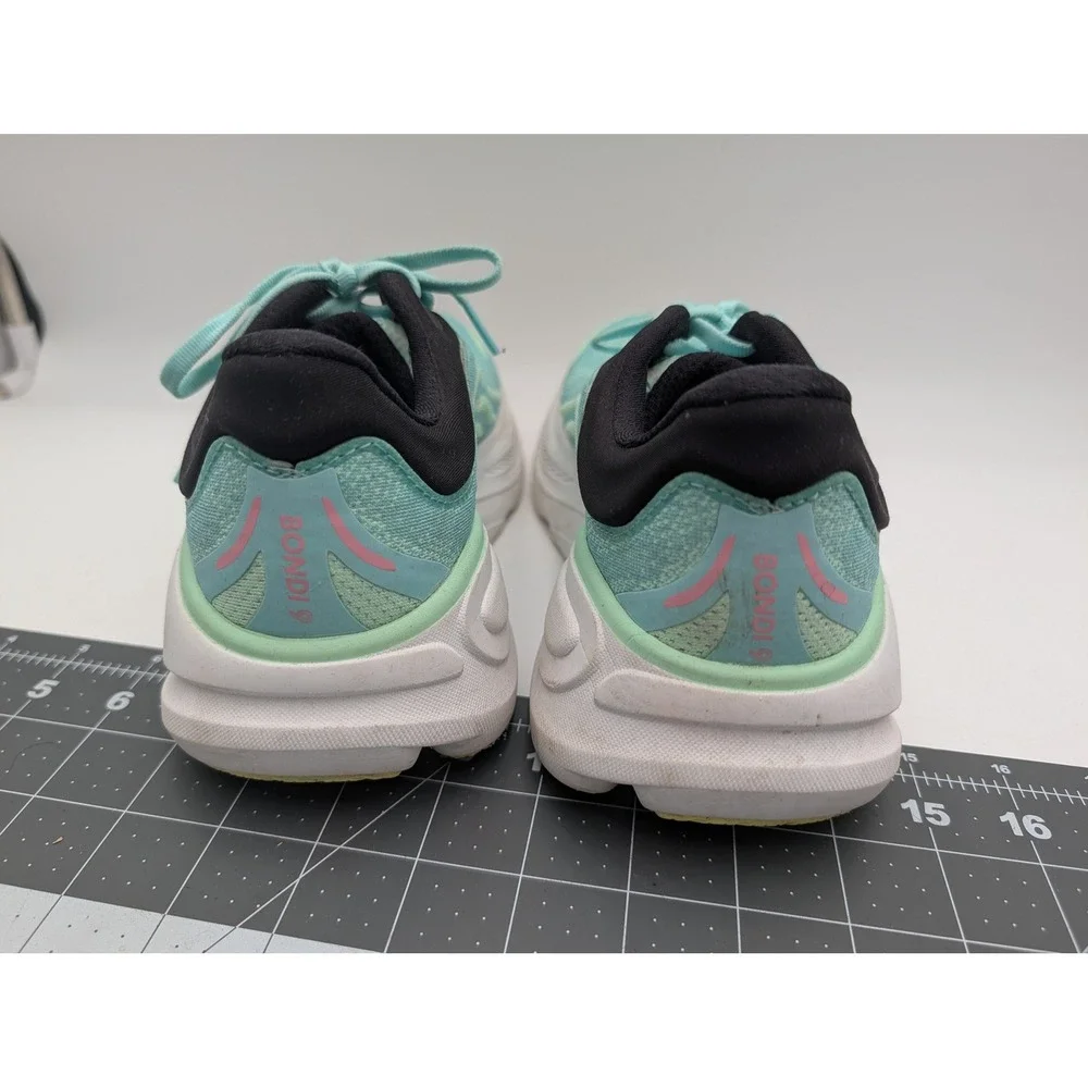 Hoka Womens Bondi 9 Size 6 Running Shoes Mesh Cushioned Blue Pink 1162012 BTF